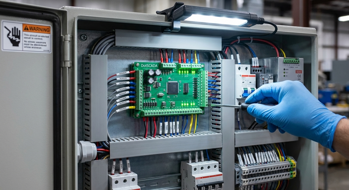 بورد DotSCADA مركب على لوحة كهربائية لماكينة